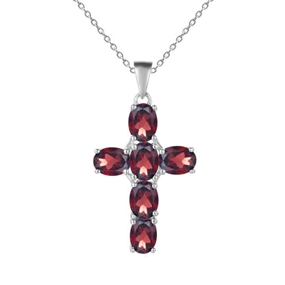 GRACE Oval Gemstone Cross Necklace in Sterling Silver