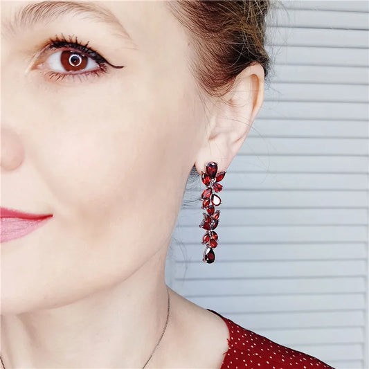 GRACE Gemstone Leaves Drop Earrings in Sterling Silver