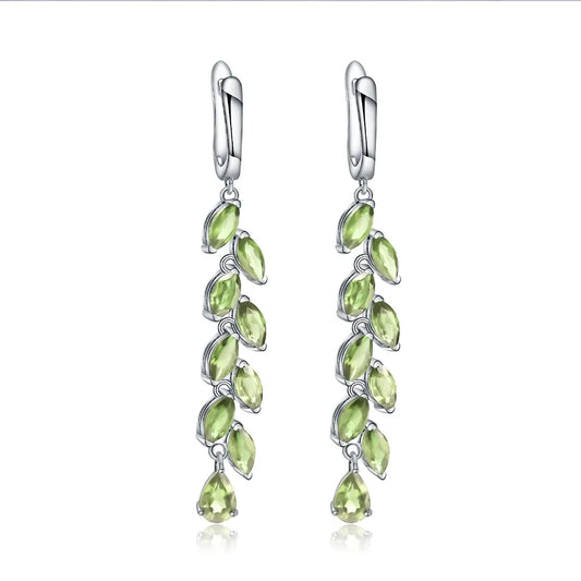 GRACE Green Peridot Leaves Drop Earrings in Sterling Silver