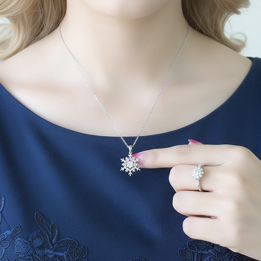 GRACE 0.5 CT Moissanite Dancing Stone Snowflake Pendant Necklace