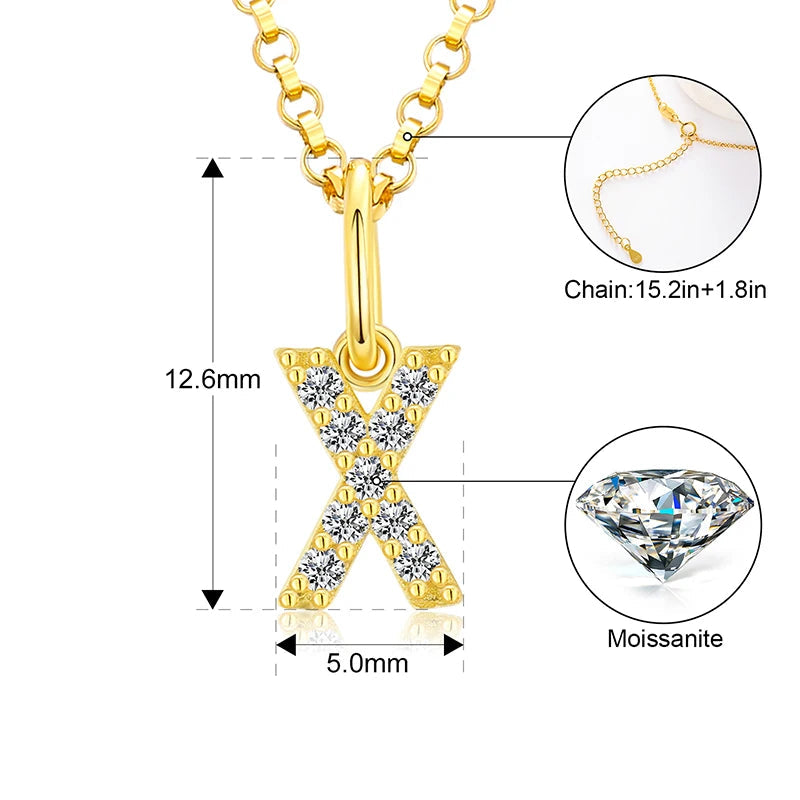 Collar con colgante de inicial en pavé de moissanita diminuto en plata de ley