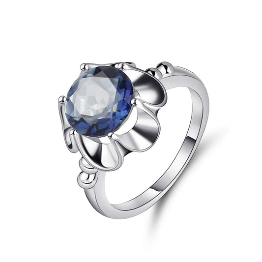 GRACE Iolite Blue Mystic Quartz Flower Ring in Sterling Silver