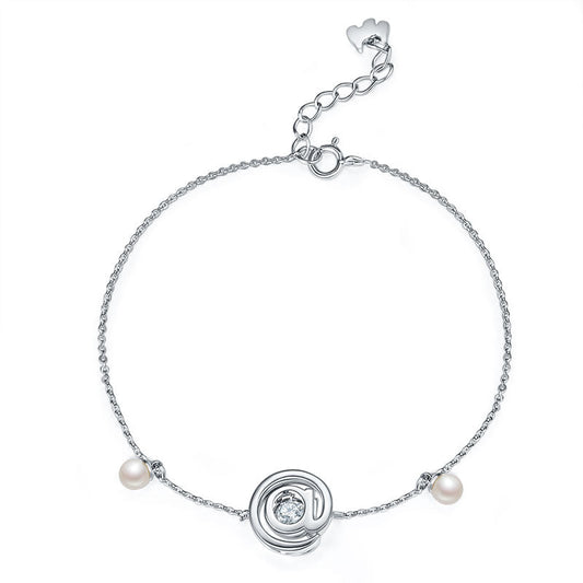 0.1 CT. Moissanite Diamond Dancing Stone with Freshwater Pearls @ Bracelet