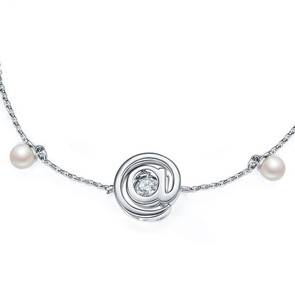 0.1 CT. Moissanite Diamond Dancing Stone with Freshwater Pearls @ Bracelet