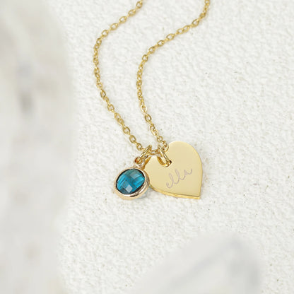 Collier avec pendentif en forme de cœur et pierre de naissance personnalisée en acier inoxydable plaqué or