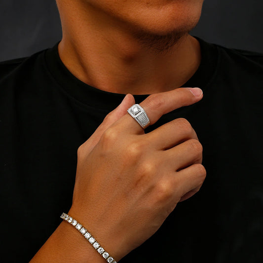 Bague en argent sterling avec pavé de moissanite pour homme