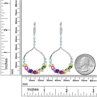 Pendientes colgantes circulares con piedras preciosas GRACE en plata de ley