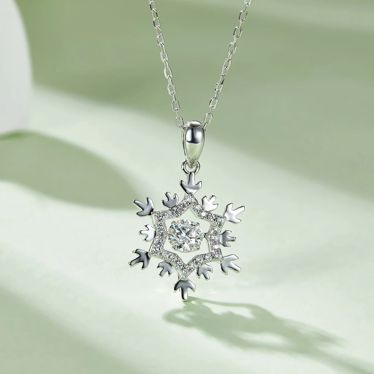 GRACE 0.5 CT Moissanite Dancing Stone Snowflake Pendant Necklace