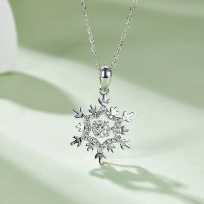 GRACE 0.5 CT Moissanite Dancing Stone Snowflake Pendant Necklace