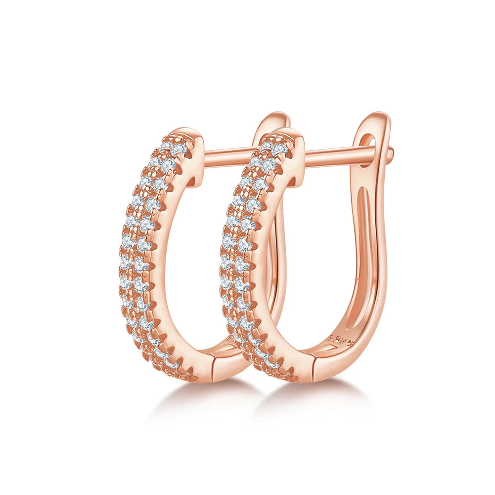 Moissanite Pavé Huggie Earrings in 14K Gold Plated Sterling Silver