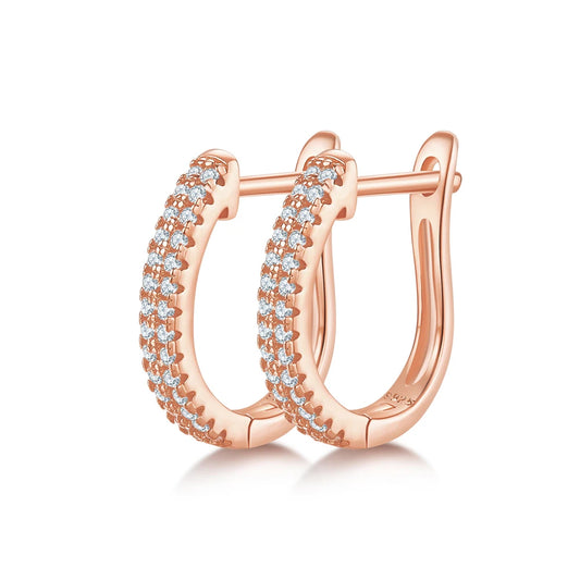 Moissanite Pavé Huggie Earrings in 14K Gold Plated Sterling Silver