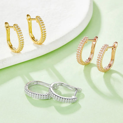 Moissanite Pavé Huggie Earrings in 14K Gold Plated Sterling Silver