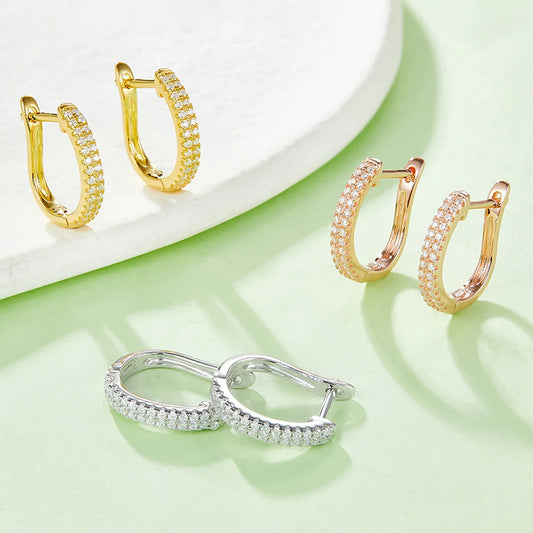 Moissanite Pavé Huggie Earrings in 14K Gold Plated Sterling Silver