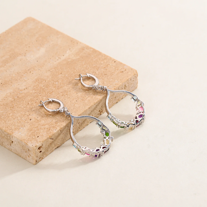 Pendientes colgantes circulares con piedras preciosas GRACE en plata de ley