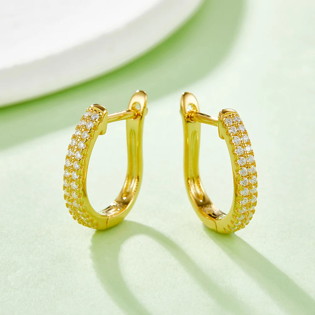 Moissanite Pavé Huggie Earrings in 14K Gold Plated Sterling Silver