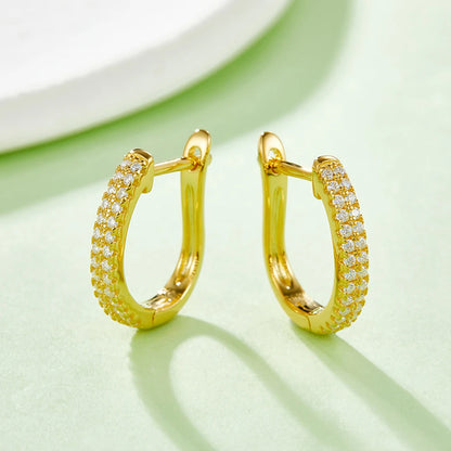 Moissanite Pavé Huggie Earrings in 14K Gold Plated Sterling Silver