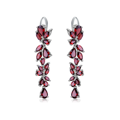 GRACE Gemstone Leaves Drop Earrings in Sterling Silver