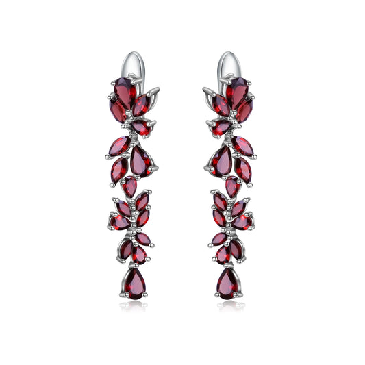 GRACE Gemstone Leaves Drop Earrings in Sterling Silver