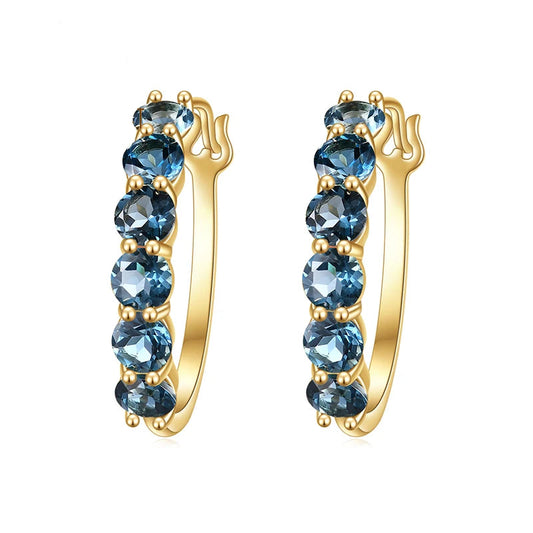 Boucles d'oreilles créoles en argent sterling plaqué or 14 carats avec pierres précieuses