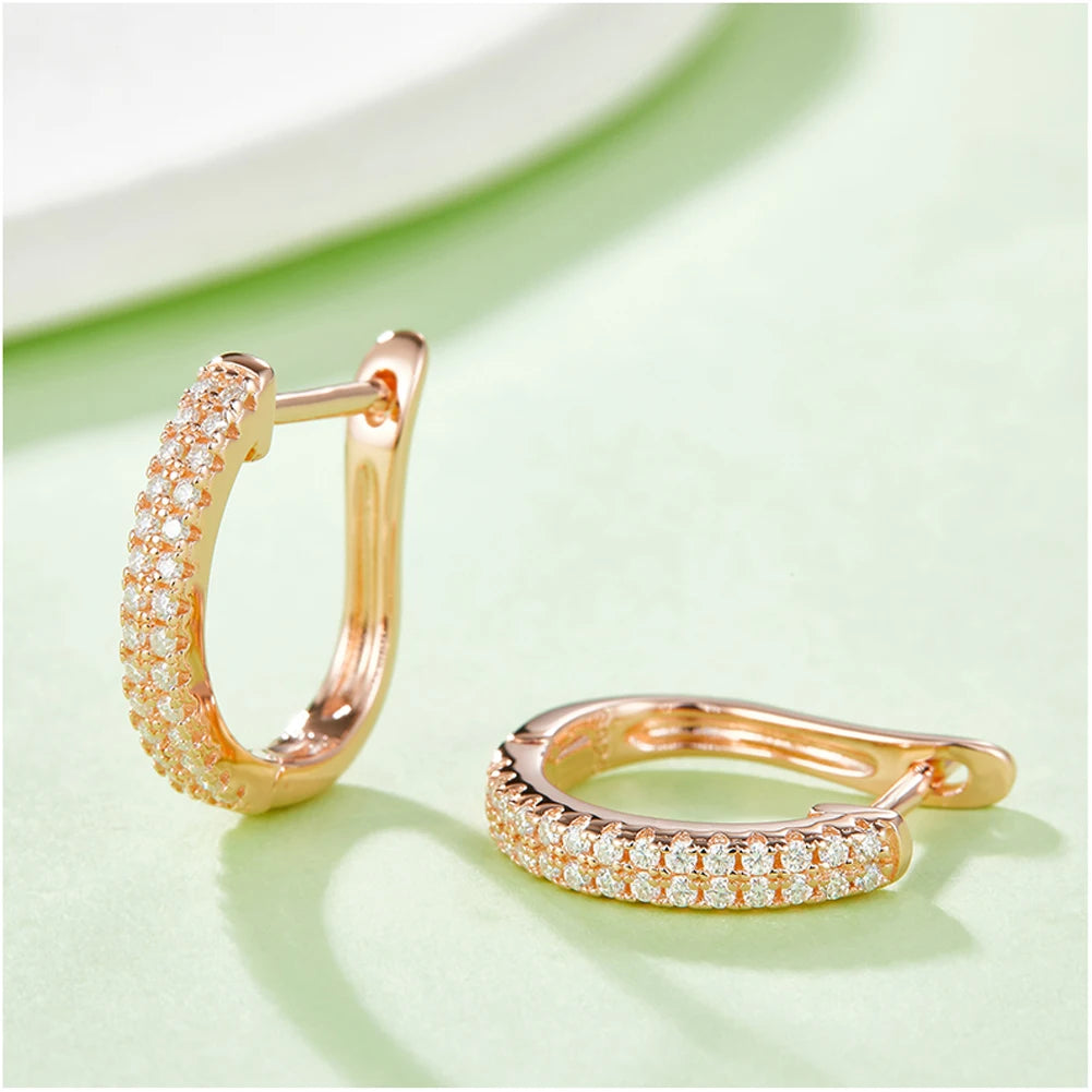 Moissanite Pavé Huggie Earrings in 14K Gold Plated Sterling Silver