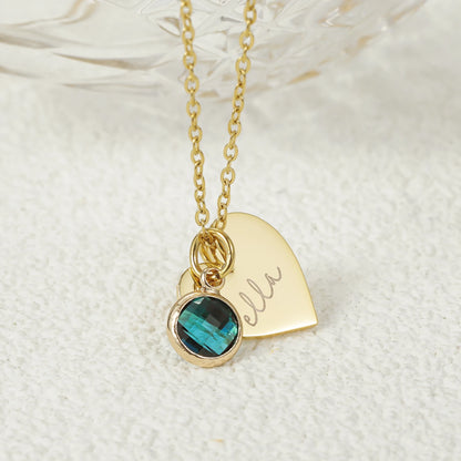 Collier avec pendentif en forme de cœur et pierre de naissance personnalisée en acier inoxydable plaqué or