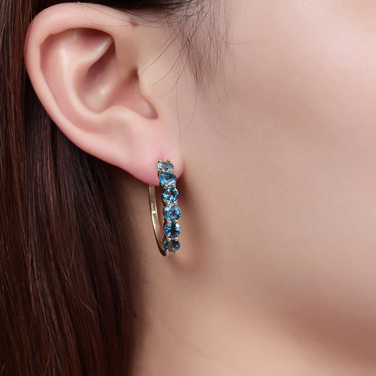 Boucles d'oreilles créoles en argent sterling plaqué or 14 carats avec pierres précieuses