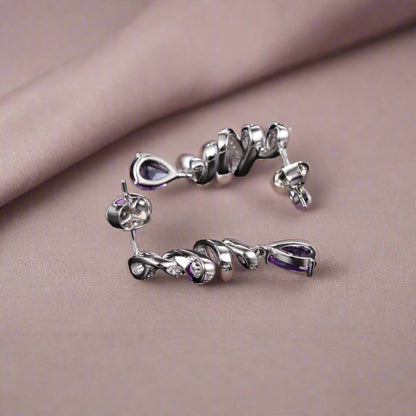 Pendientes GRACE con forma de lágrima de amatista y lazo en plata de ley