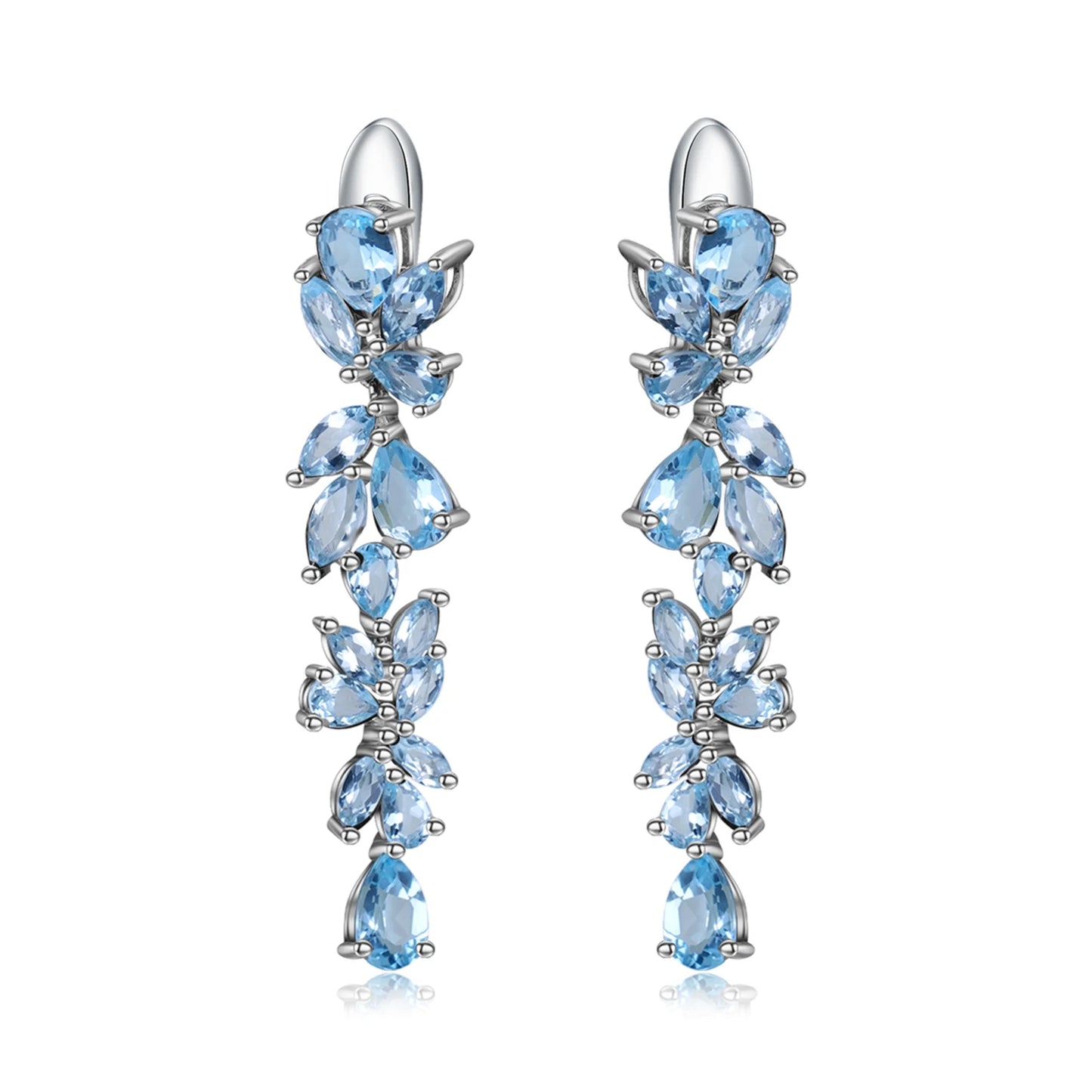 GRACE Gemstone Leaves Drop Earrings in Sterling Silver