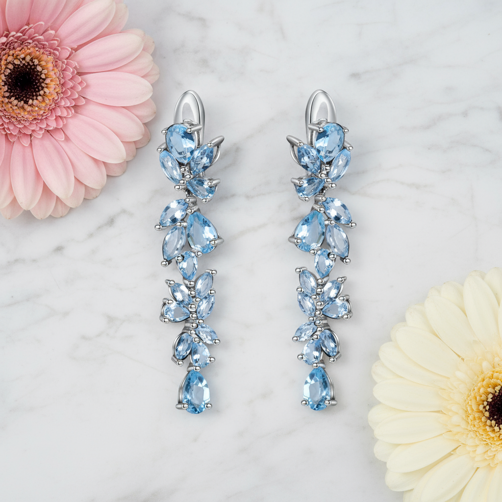 GRACE Gemstone Leaves Drop Earrings in Sterling Silver