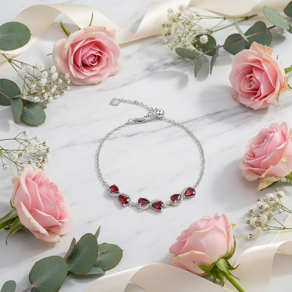 GRACE Pear Cut Gemstone Twist Style Bracelet in Sterling Silver