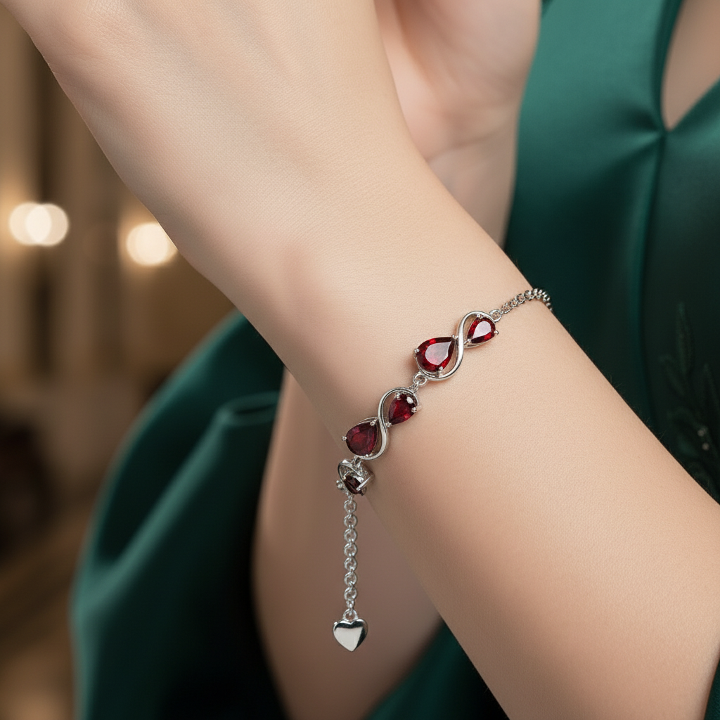 GRACE Pear Cut Gemstone Twist Style Bracelet in Sterling Silver