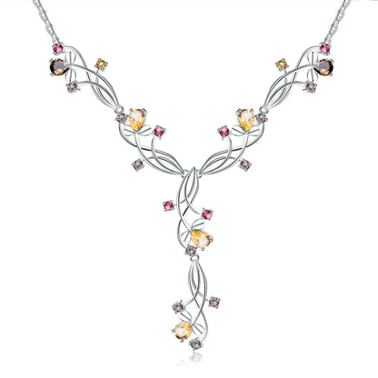 Collar nupcial floral con piedras preciosas GRACE en plata de ley