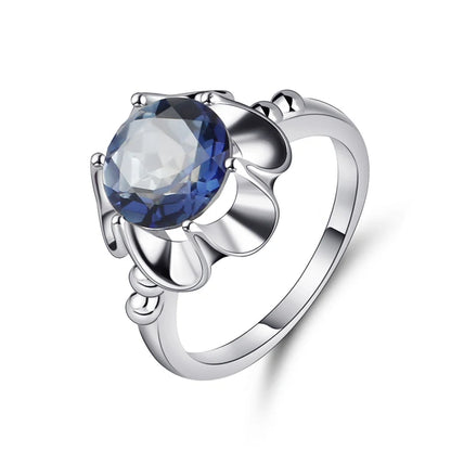 Anillo de flor con piedras preciosas GRACE en plata de ley