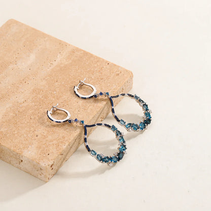 Pendientes colgantes circulares con piedras preciosas GRACE en plata de ley