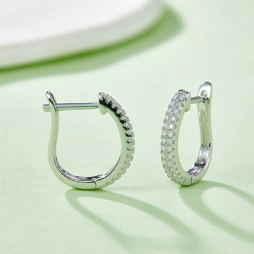 Moissanite Pavé Huggie Earrings in 14K Gold Plated Sterling Silver