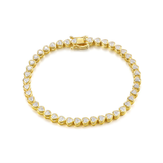 Pulsera de tenis con bisel de moissanita de 3 mm en forma de corazón en plata de ley chapada en oro de 14 quilates
