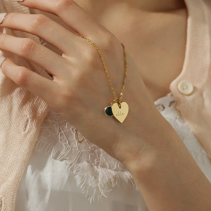 Collier avec pendentif en forme de cœur et pierre de naissance personnalisée en acier inoxydable plaqué or