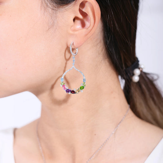 Boucles d'oreilles pendantes GRACE en argent sterling avec pierres précieuses