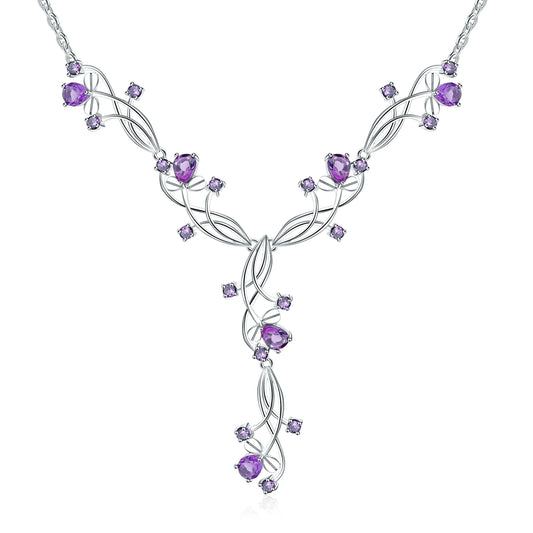 Collier de mariée floral en argent sterling avec pierres précieuses GRACE