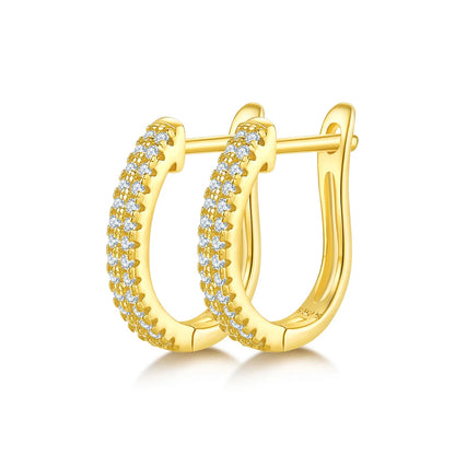 Moissanite Pavé Huggie Earrings in 14K Gold Plated Sterling Silver