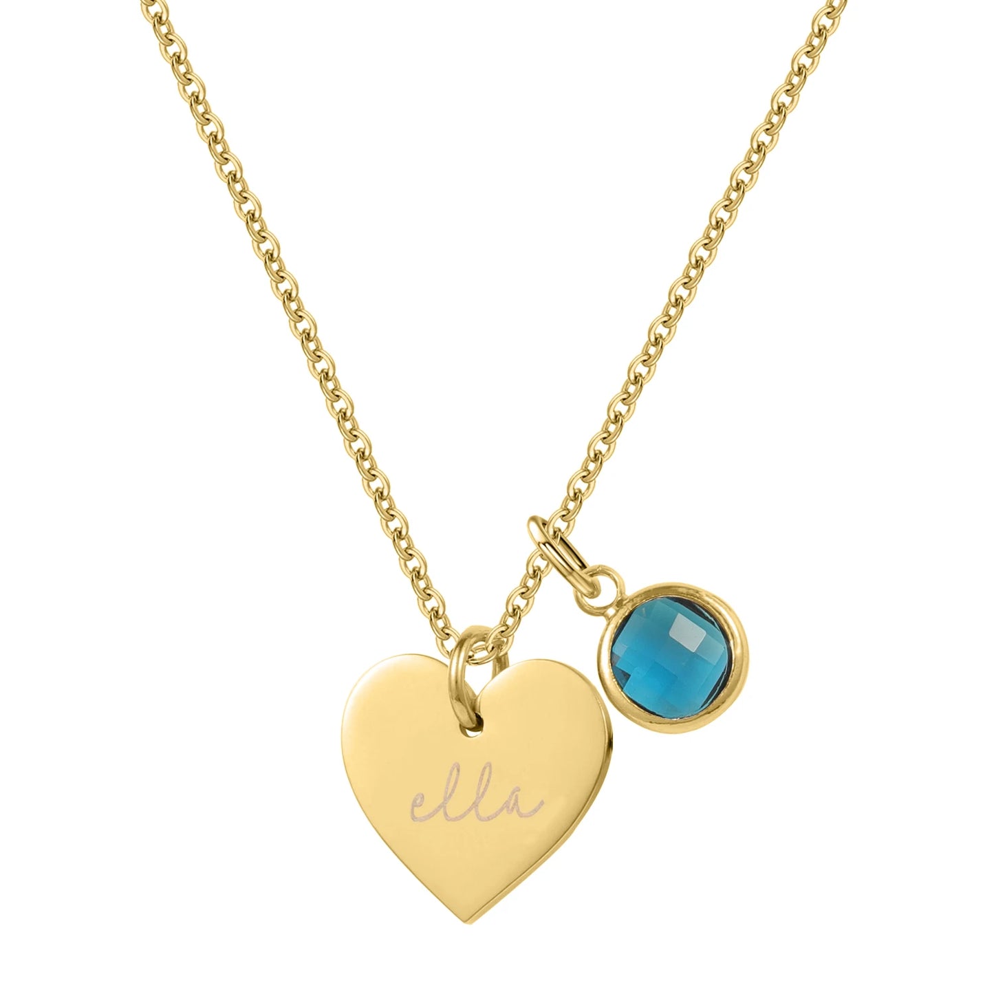 Collier avec pendentif en forme de cœur et pierre de naissance personnalisée en acier inoxydable plaqué or