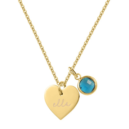 Collier avec pendentif en forme de cœur et pierre de naissance personnalisée en acier inoxydable plaqué or