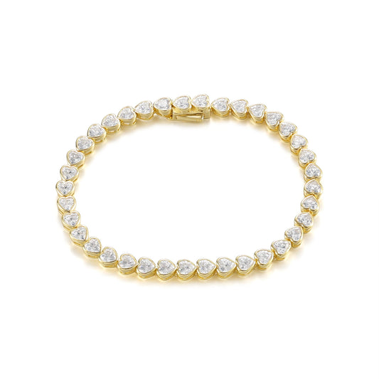 Pulsera de tenis con bisel de moissanita de 4 mm en forma de corazón en plata de ley chapada en oro de 14 quilates