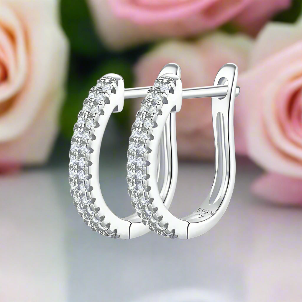Moissanite Pavé Huggie Earrings in 14K Gold Plated Sterling Silver