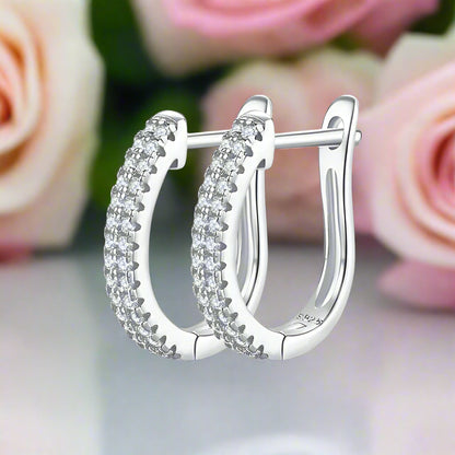 Moissanite Pavé Huggie Earrings in 14K Gold Plated Sterling Silver