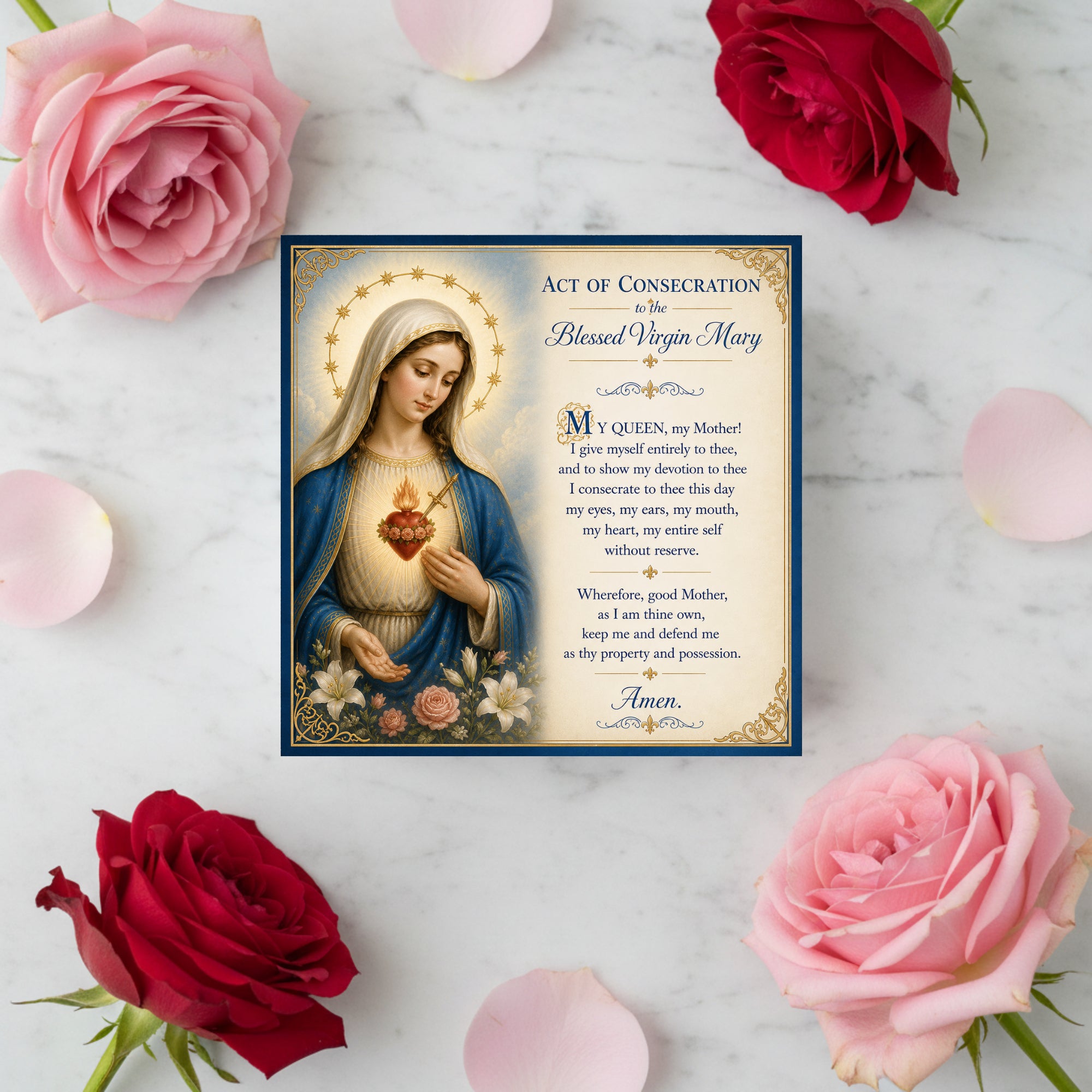Immaculate Heart of Mary Birthstone Necklace with Marian Consecration Card in ENGLISH or SPANISH