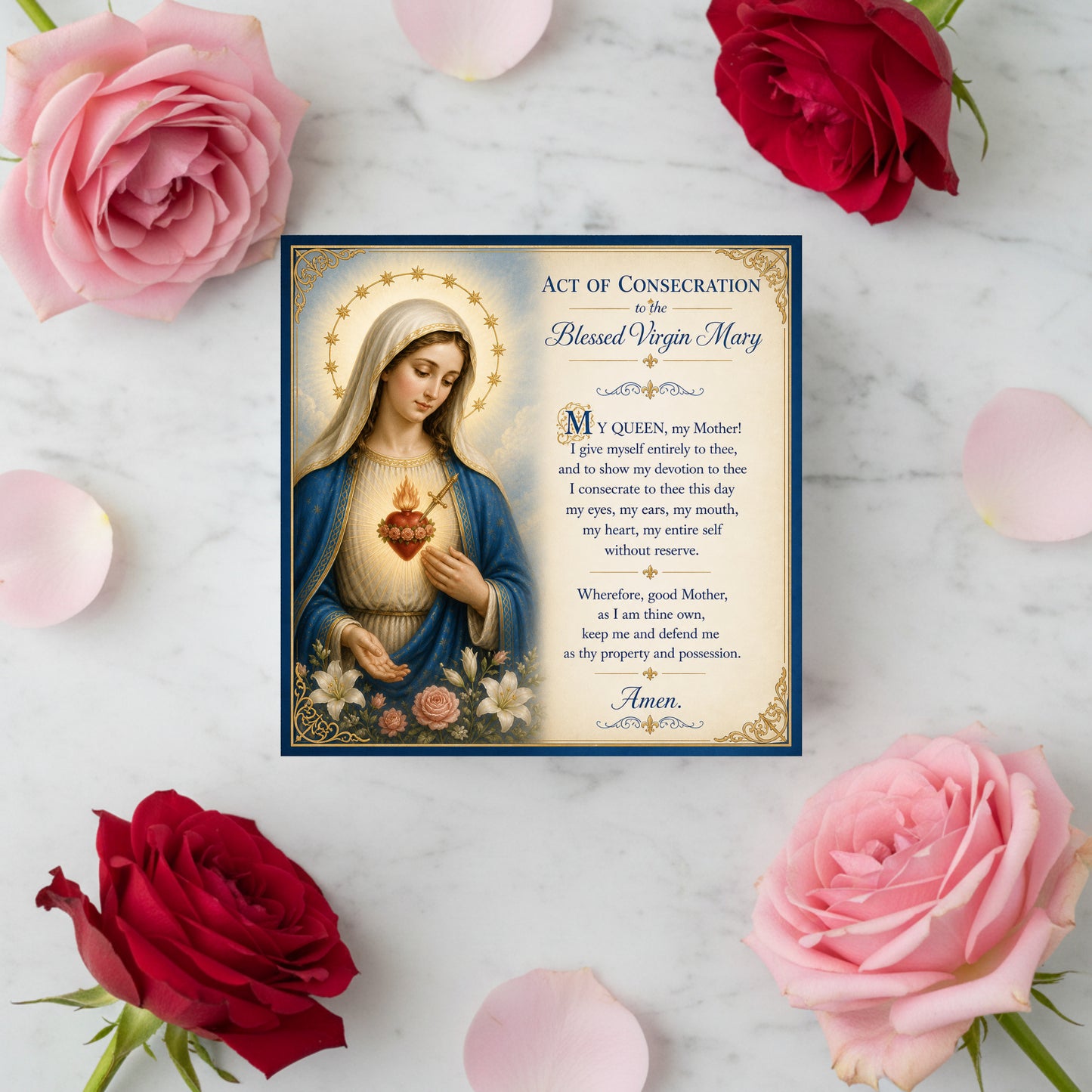 Immaculate Heart of Mary Birthstone Necklace with Marian Consecration Card in ENGLISH or SPANISH