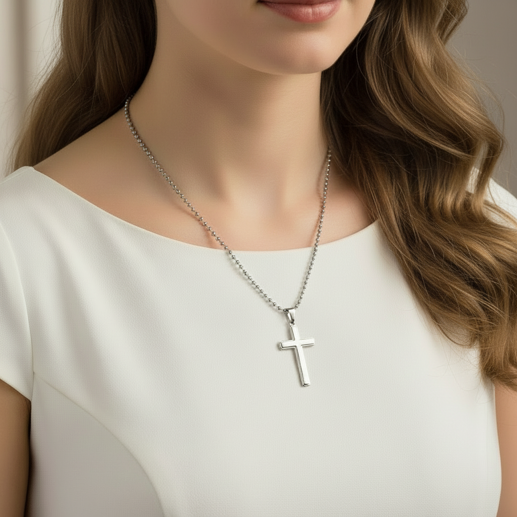 Girlfriend Cross Necklace with Saint Clare of Assisi Quote