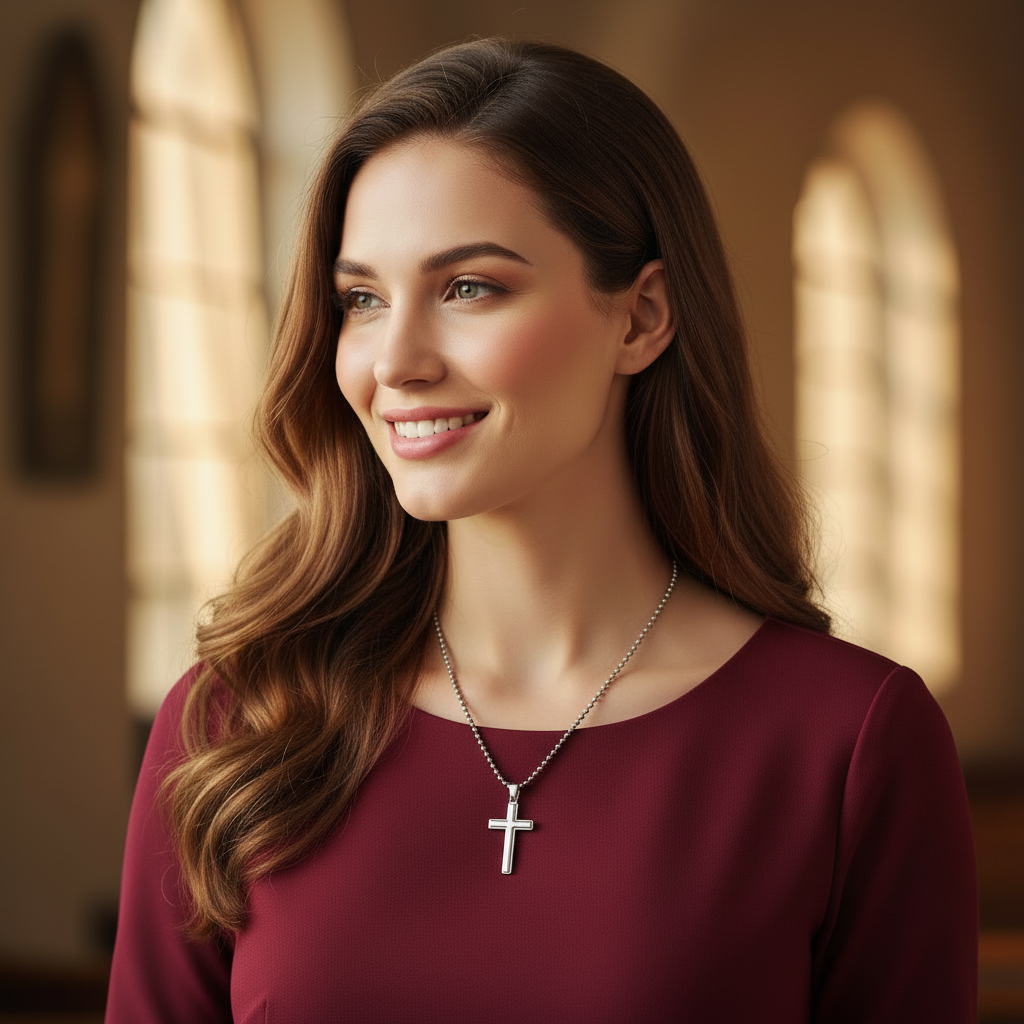 Girlfriend Cross Necklace with Saint Clare of Assisi Quote