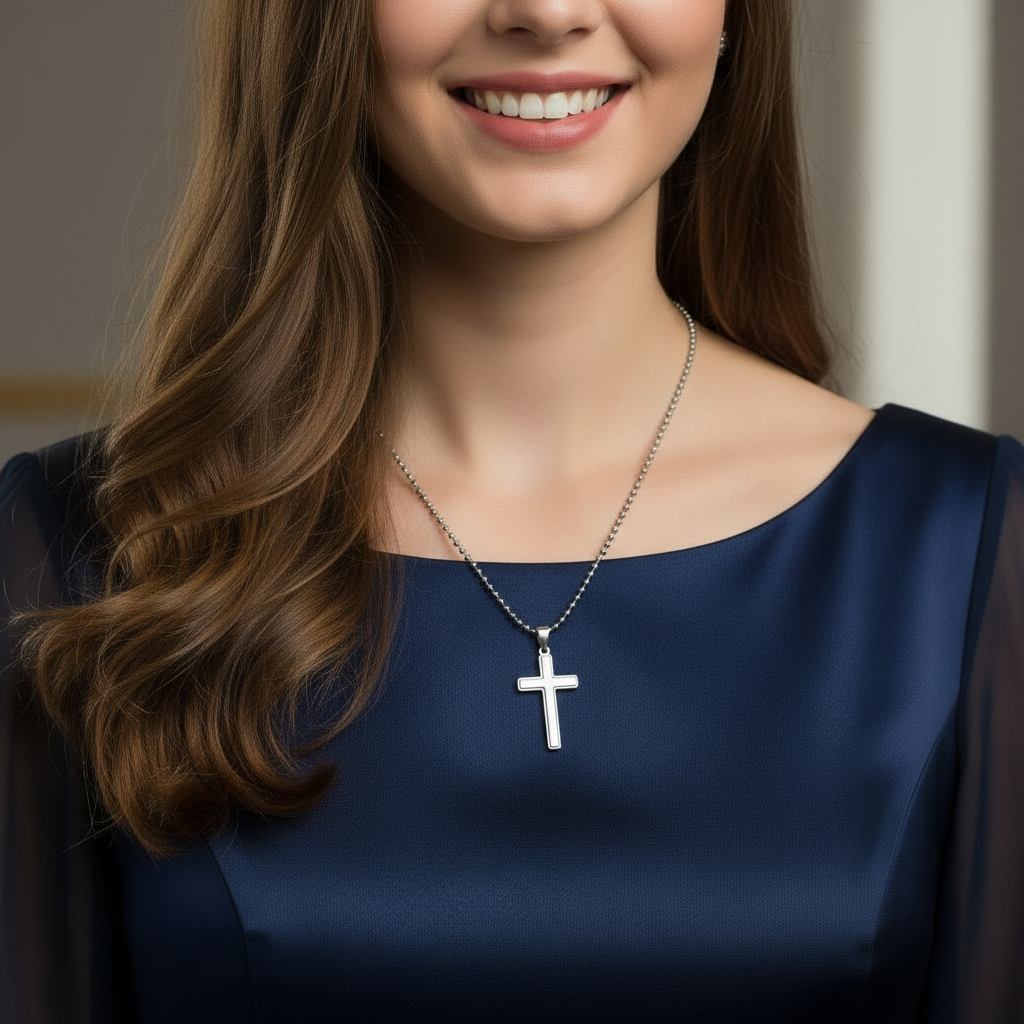 Girlfriend Cross Necklace with Saint Clare of Assisi Quote